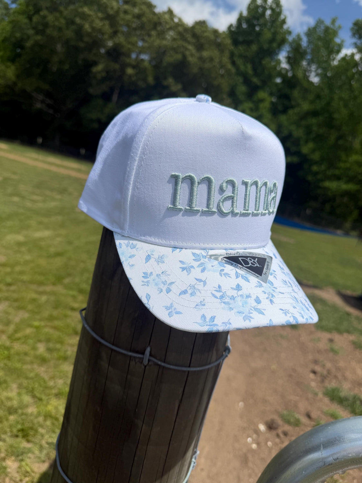 Mama Hat with Floral Brim – Embroidered White Cap for Moms