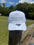 Mama Hat with Floral Brim – Embroidered White Cap for Moms