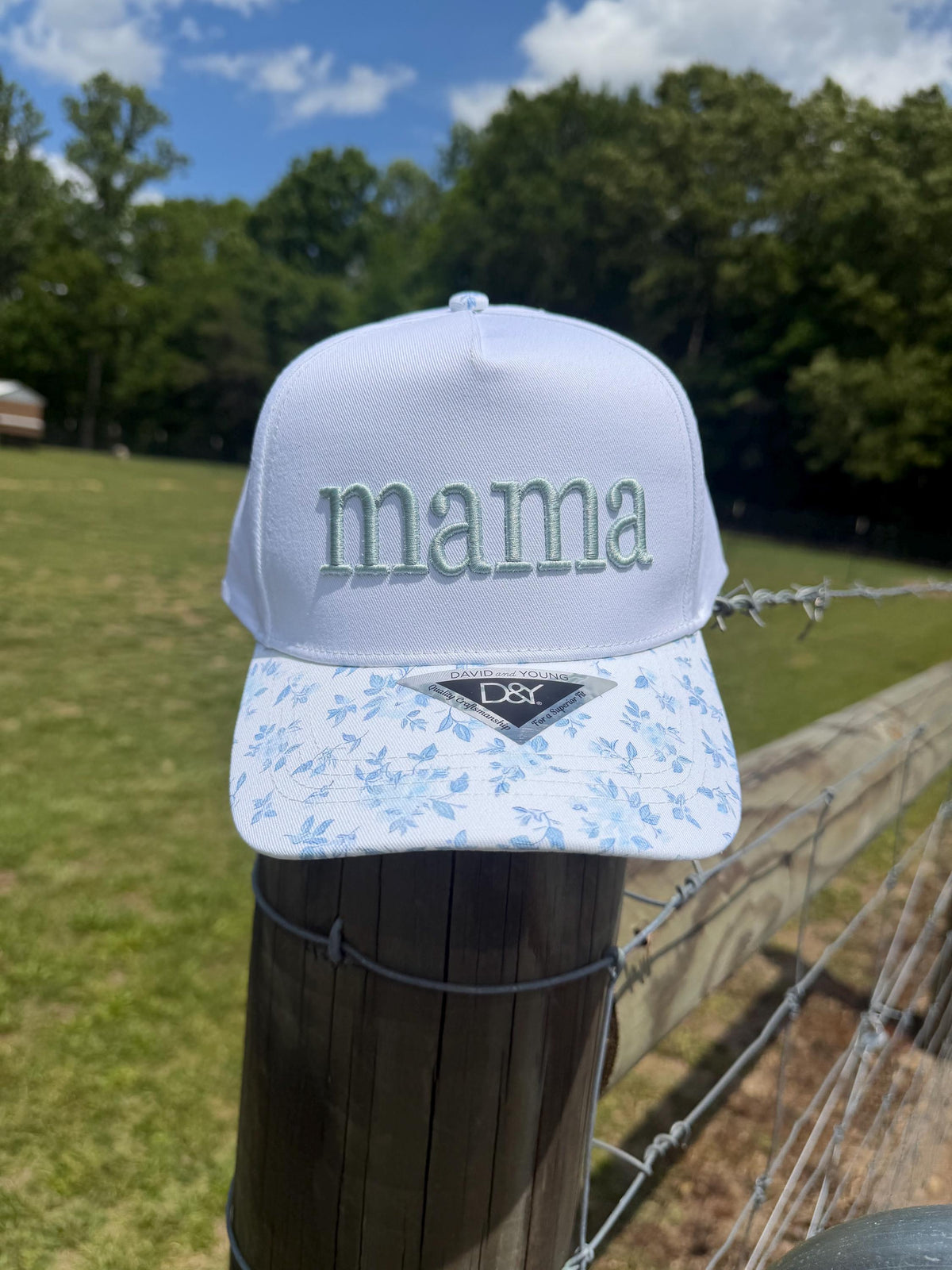 Mama Hat with Floral Brim – Embroidered White Cap for Moms